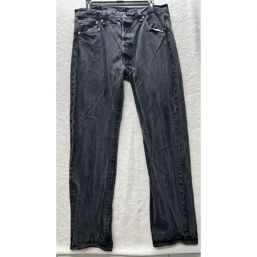 Levis Mens Size 36X34 Gray Denim 501 Straight Leg Jeans (S1)